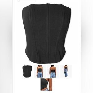 Good American Black brushed fleece corset top NWT